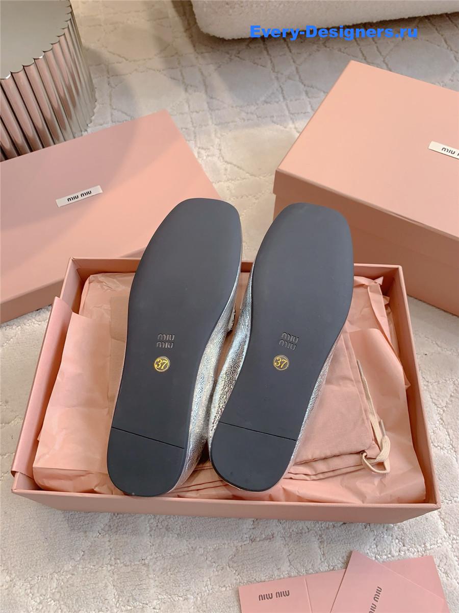 Miu Miu Silver Metallic Loafers