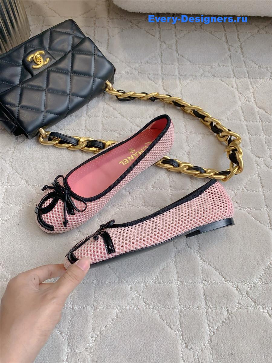 Ch**el pink embroidered cc ballerina flats