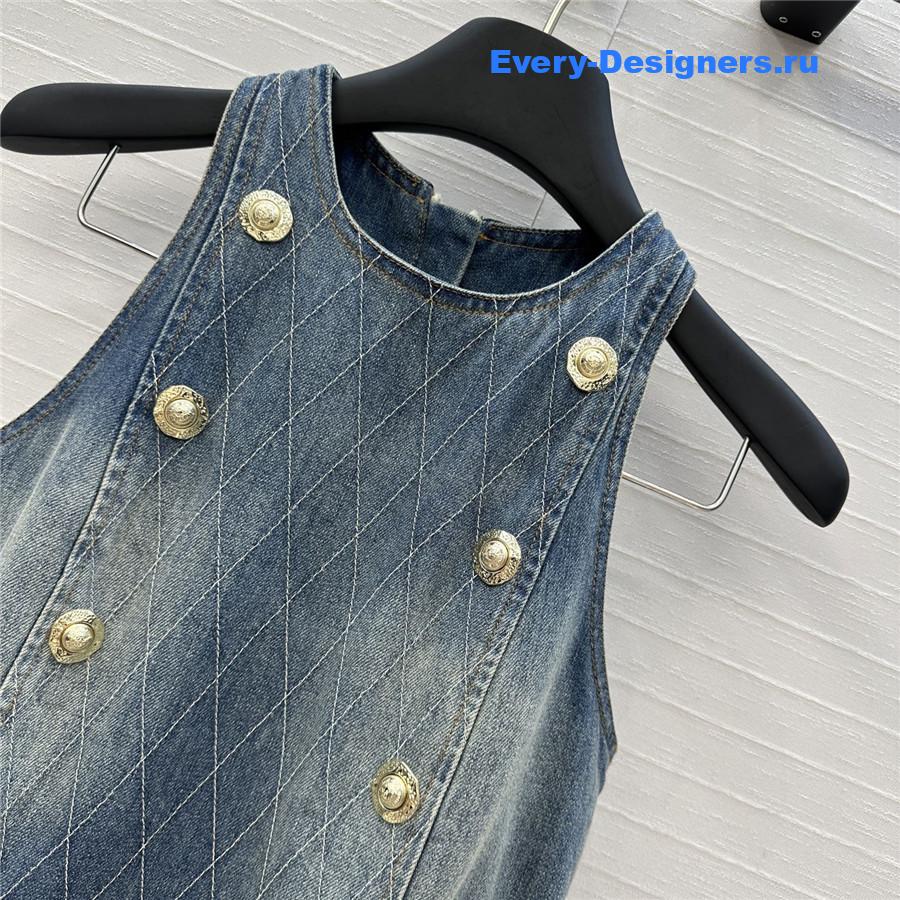 BALMAIN Embroidered Denim Mini Dress