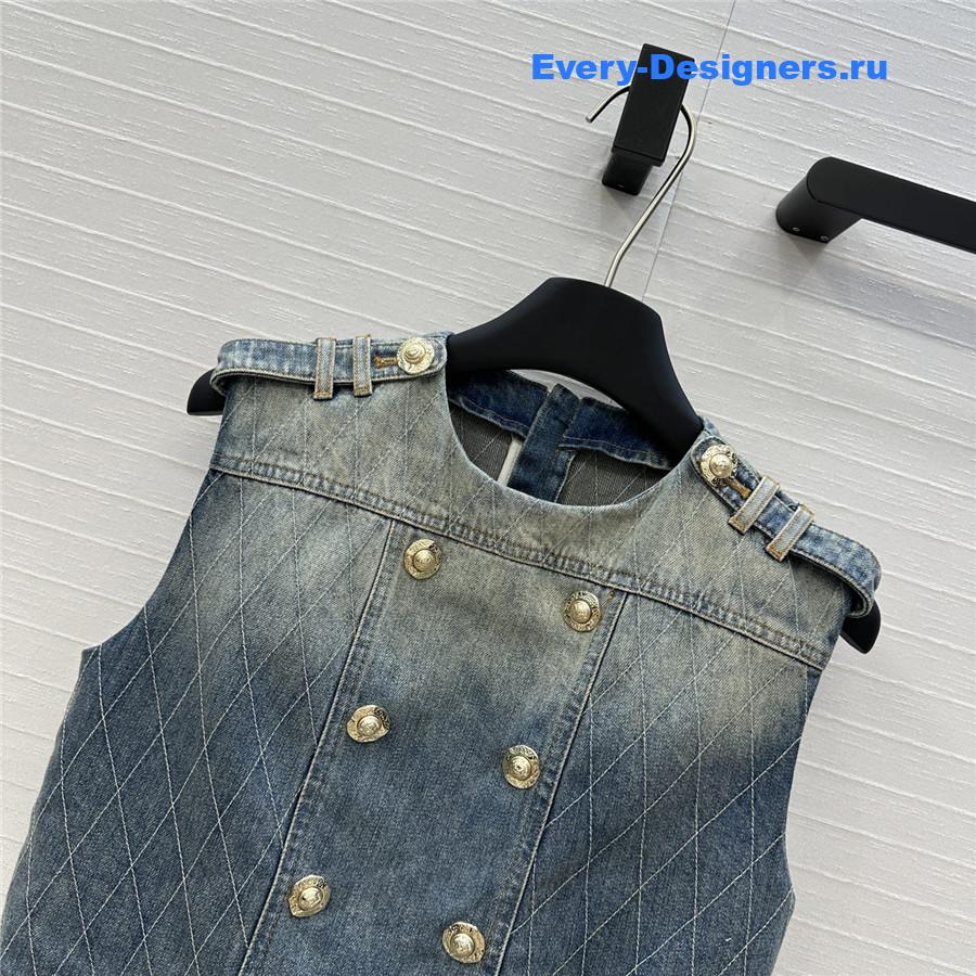 Balmain Buttoned Denim Crop Top