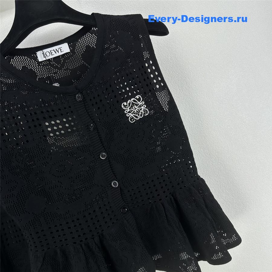 L0ew* black lace vest skirt suit