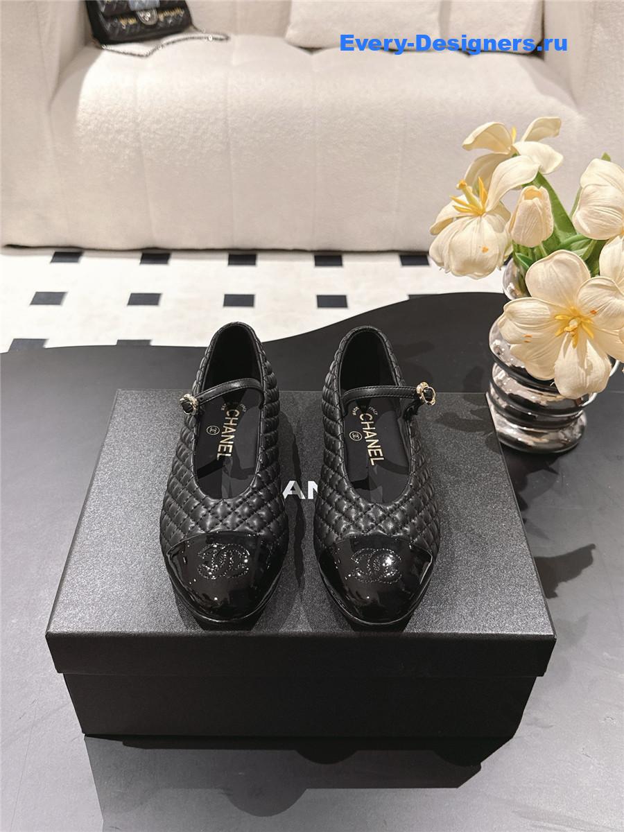 Ch**el black cotton lambskin mary janes