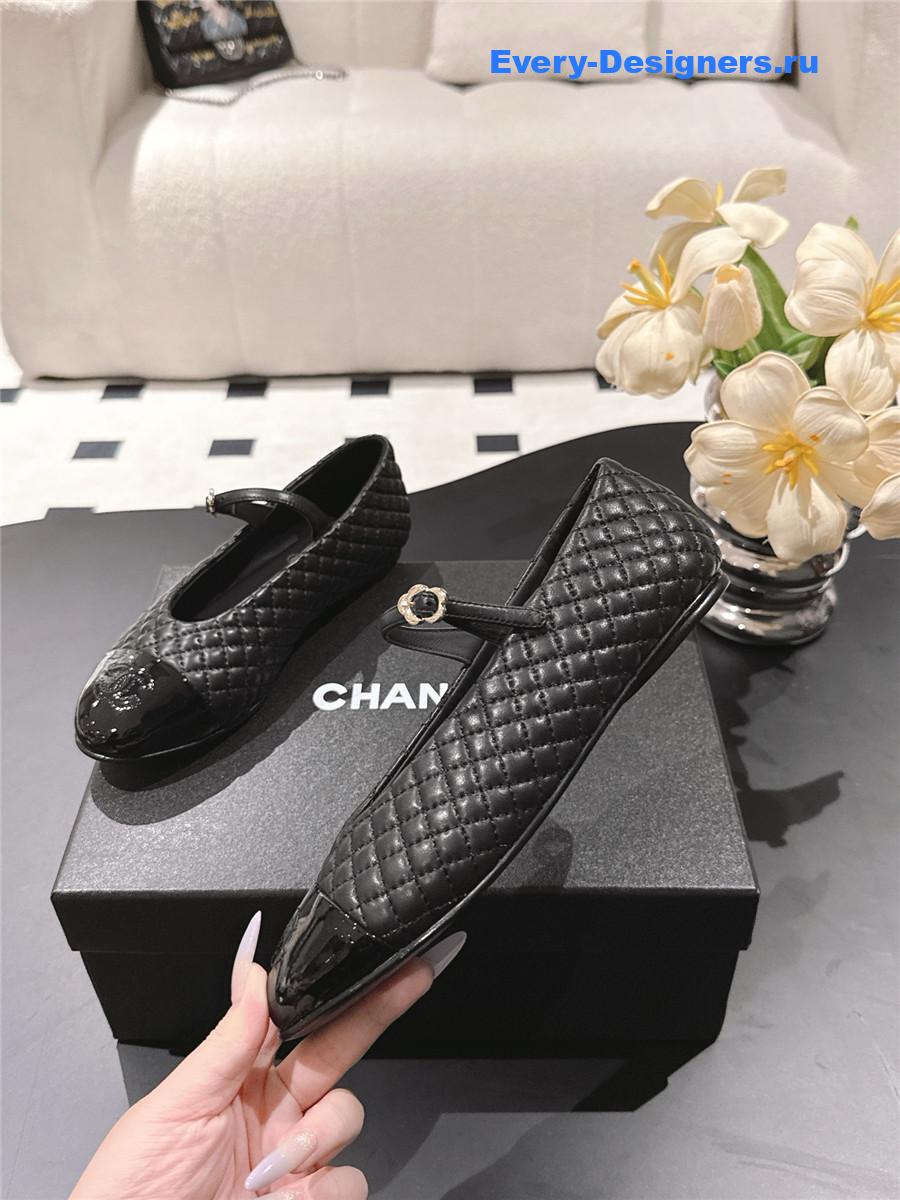 Ch**el black cotton lambskin mary janes