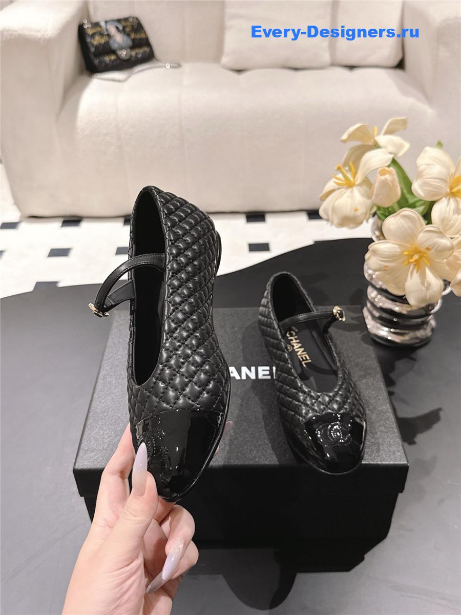 Ch**el black cotton lambskin mary janes