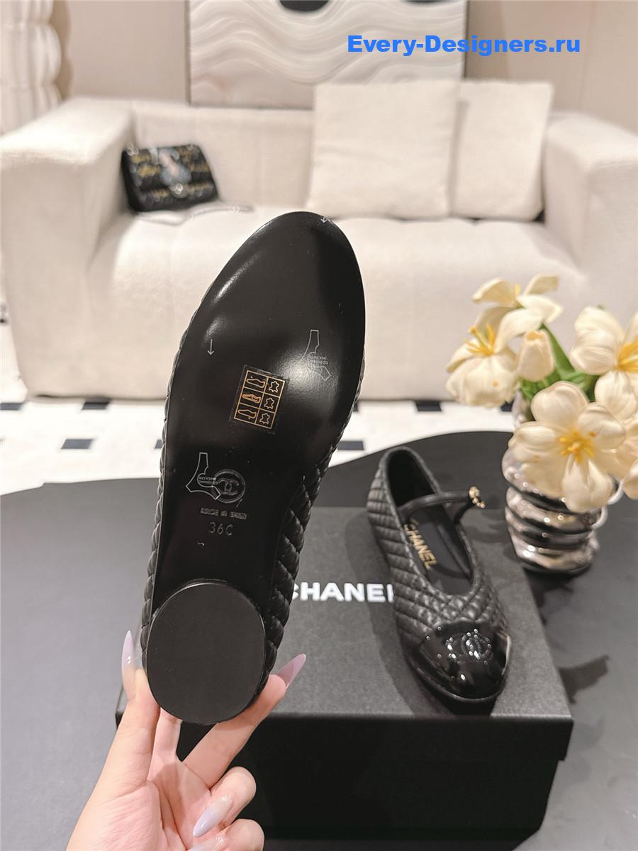 Ch**el black cotton lambskin mary janes