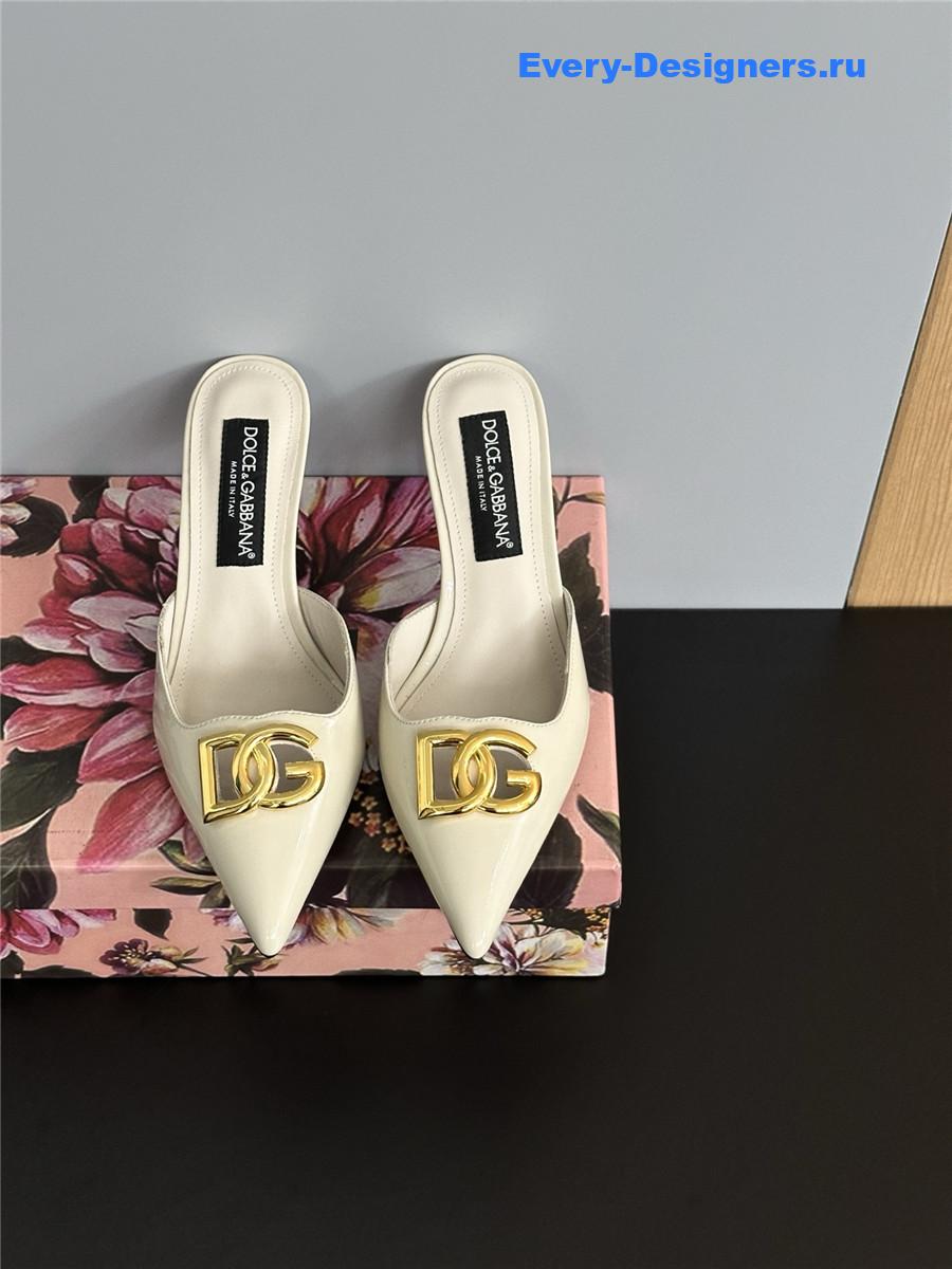 Dolce & Gabbana White Patent Mules