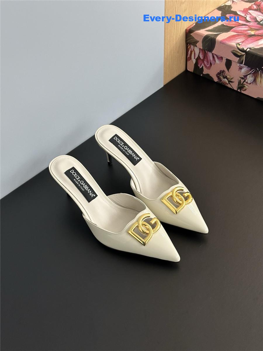 Dolce & Gabbana White Patent Mules
