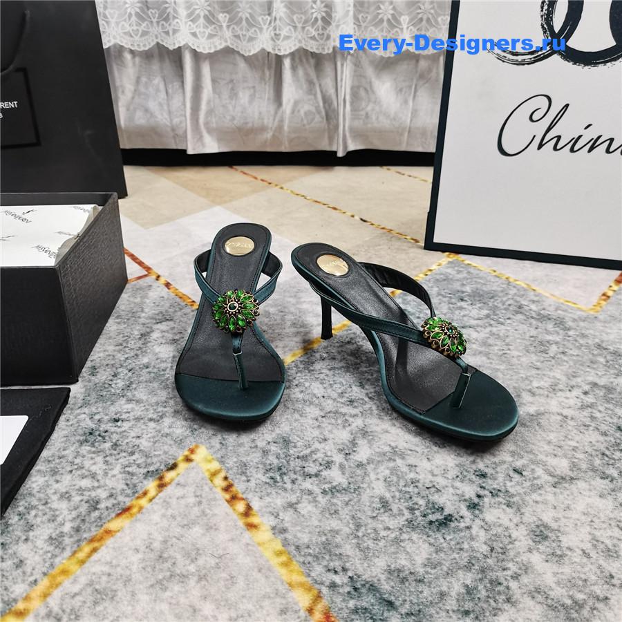 Sa1nt Lau*nt green rhinestone slippers