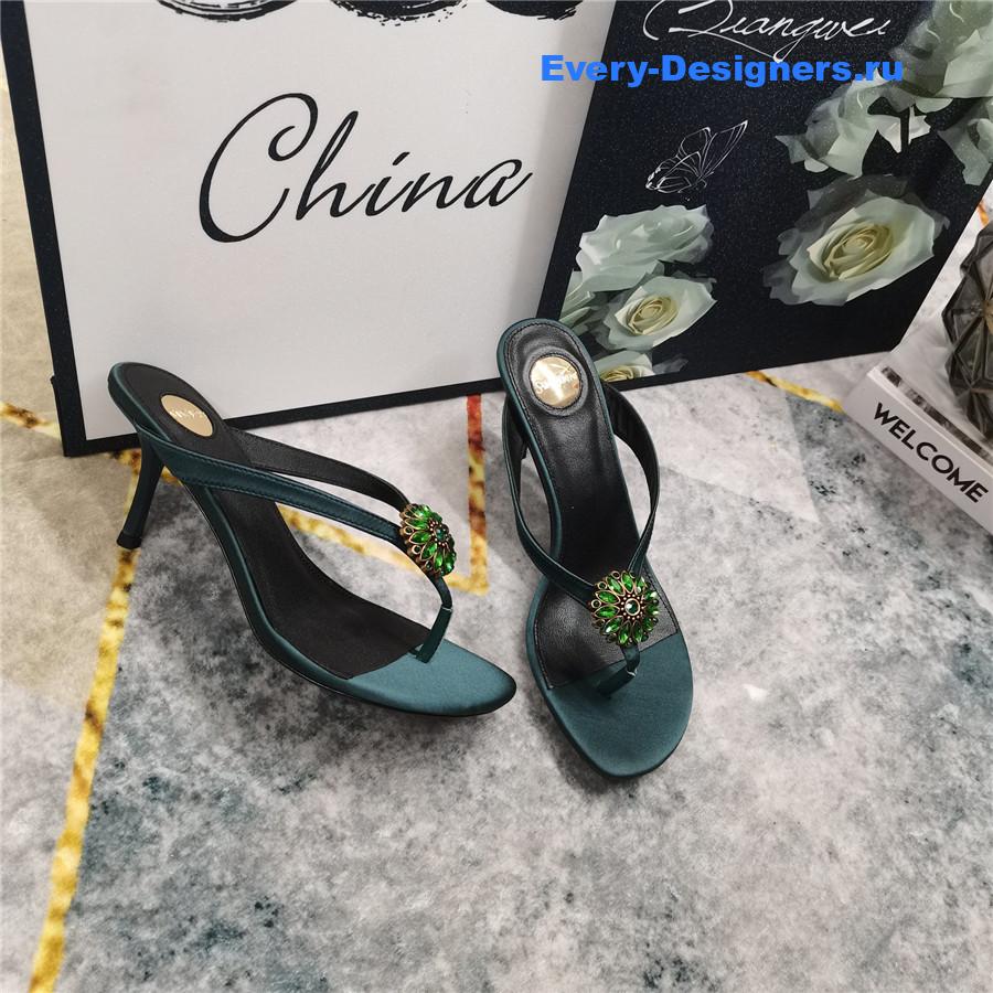 Sa1nt Lau*nt green rhinestone slippers
