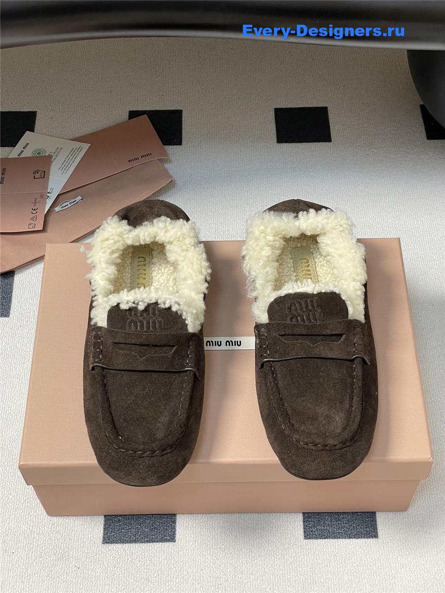 Miu Miu Brown Shearling Loafers