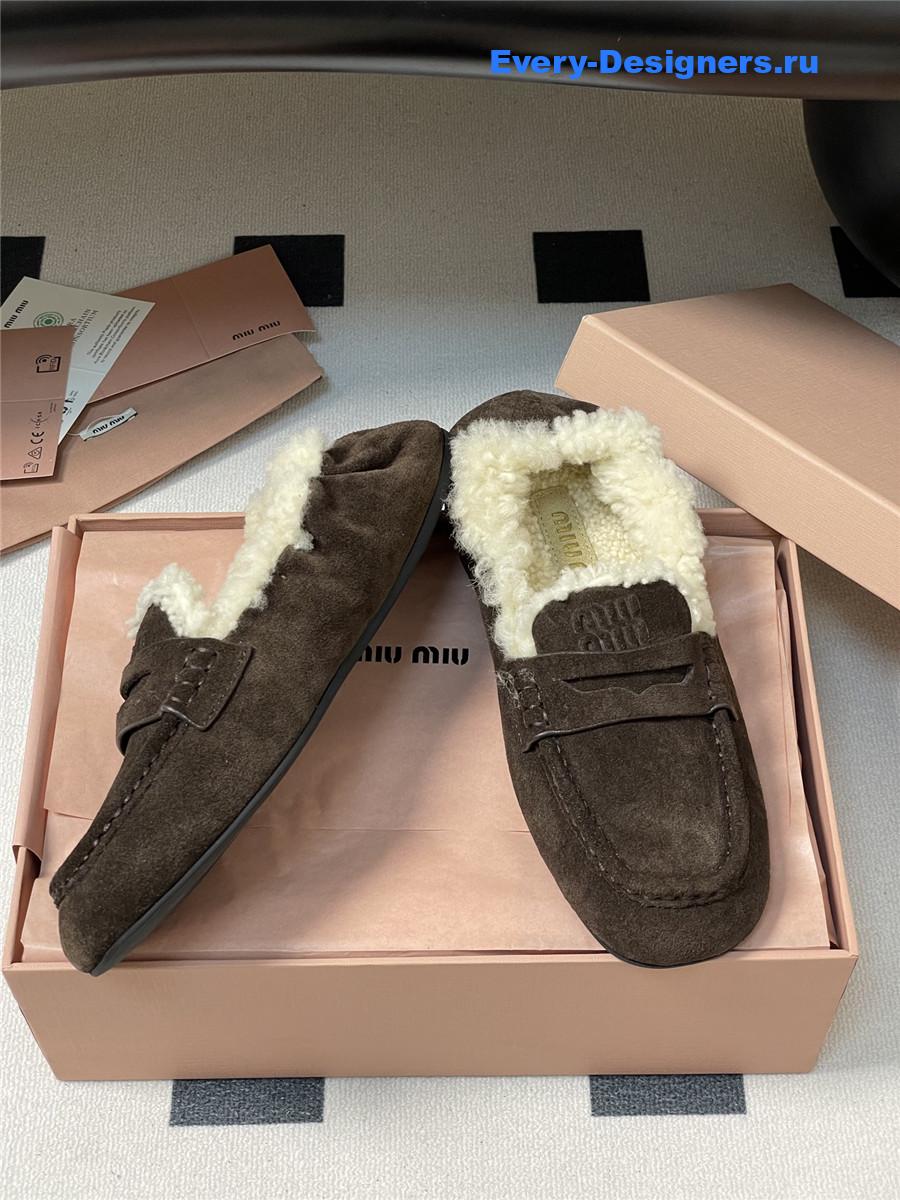 Miu Miu Brown Shearling Loafers