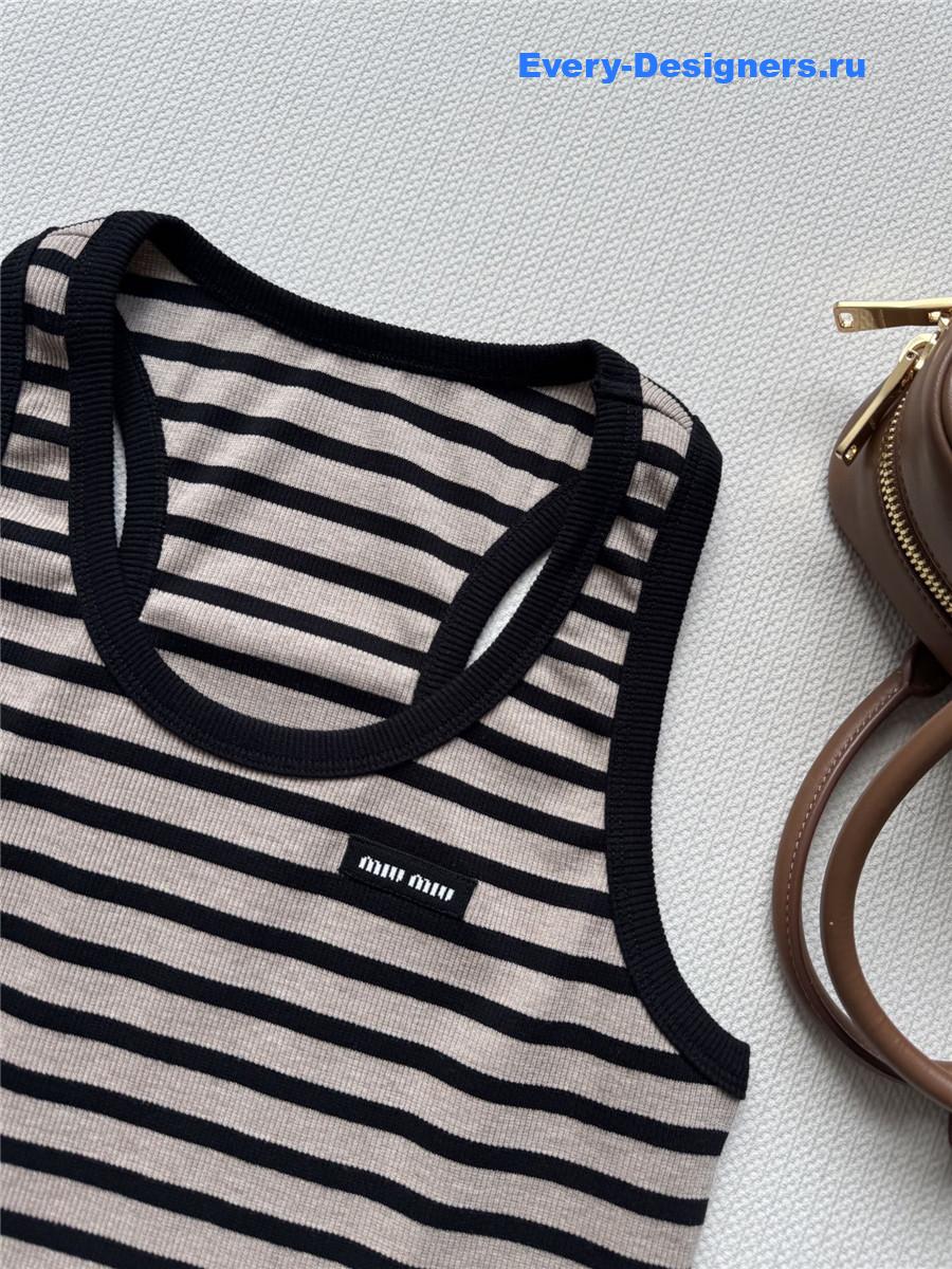 Miu Miu Striped Ribbed Tank Top