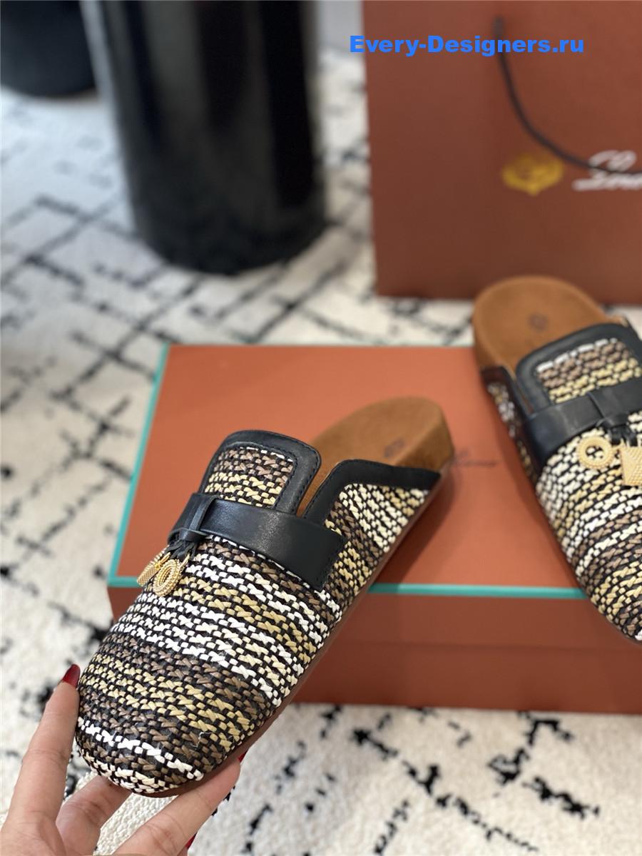 L0r0 P1ana black raffia mules