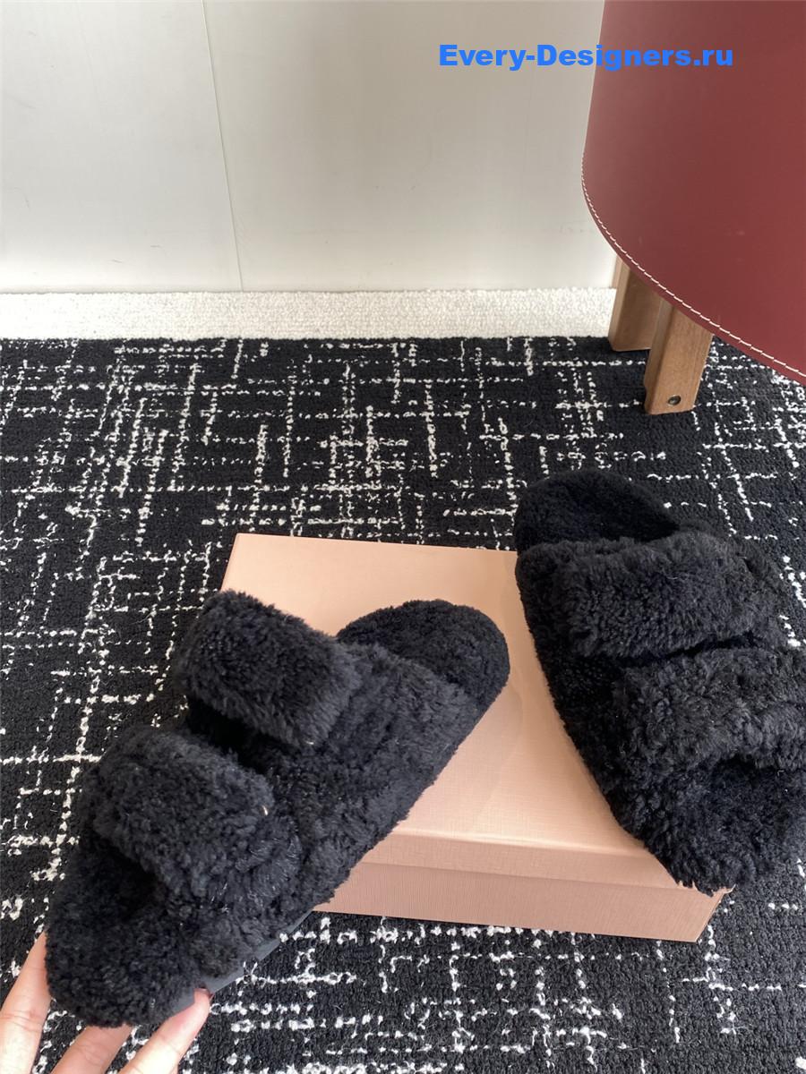 Miu Miu Black Shearling Sandals