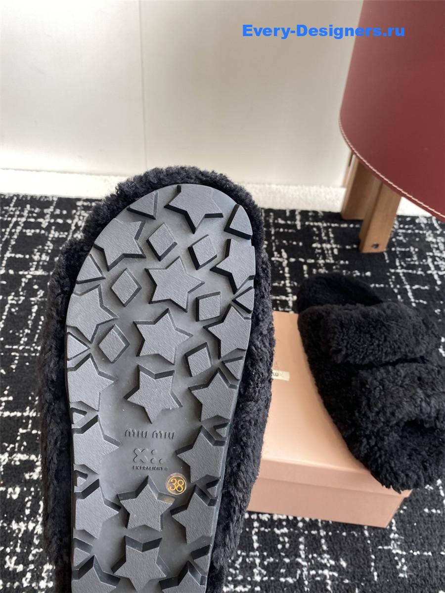 Miu Miu Black Shearling Sandals