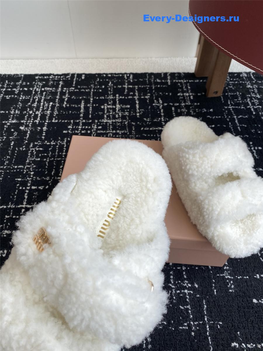 Miu Miu White Shearling Sandals