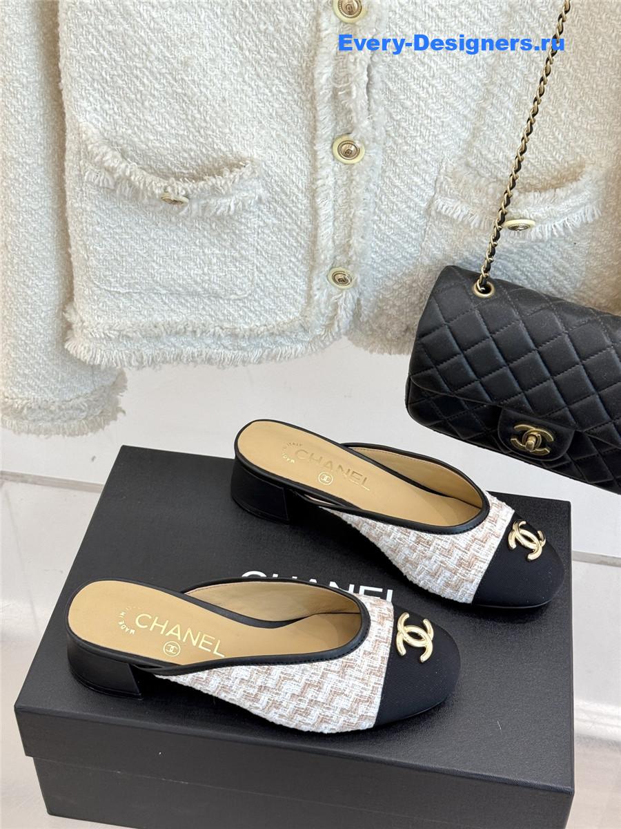 Ch**el white rhinestone slippers