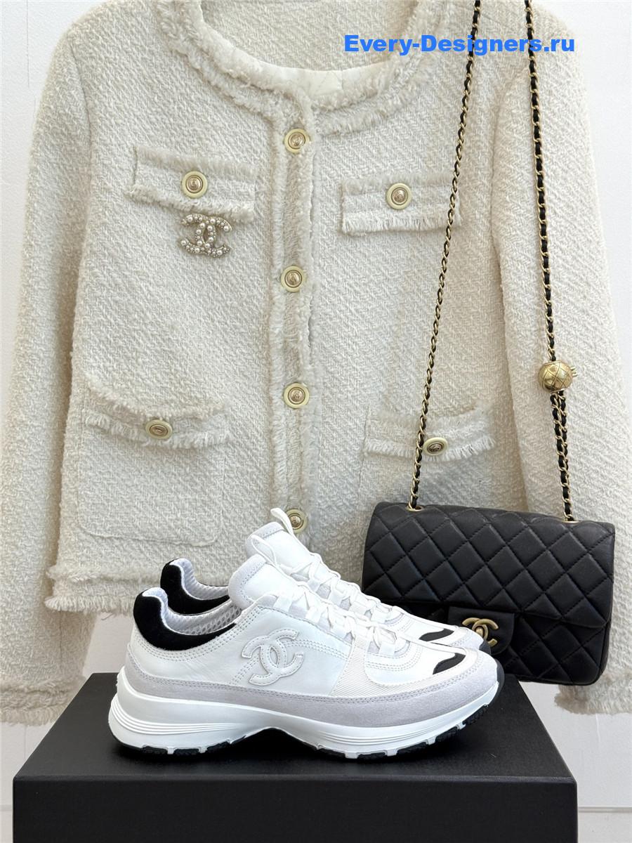 Ch**el laminated calfskin suede white trainers