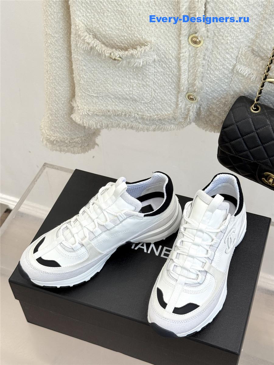 Ch**el laminated calfskin suede white trainers