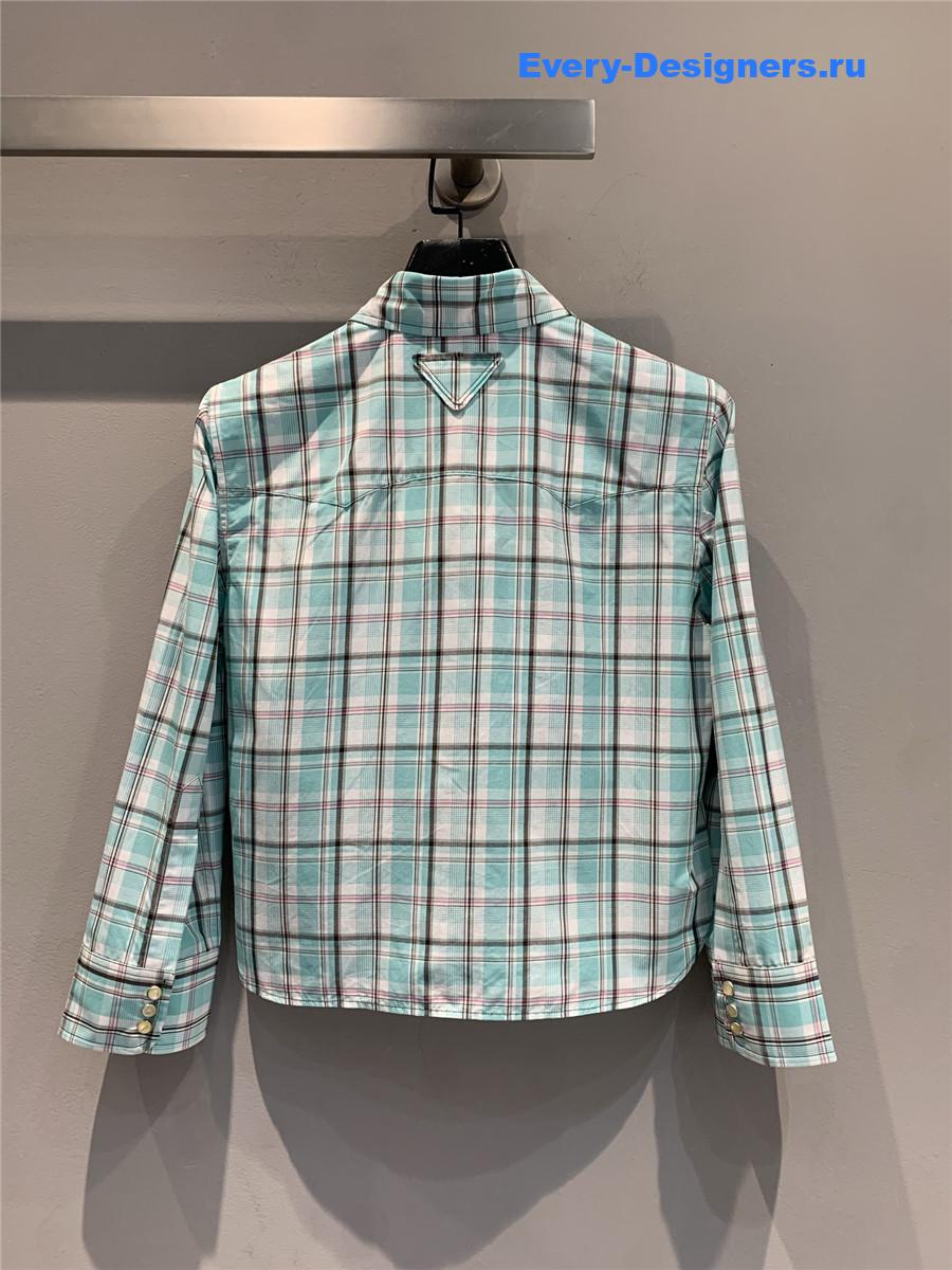Pra*a aqua checked cotton shirt