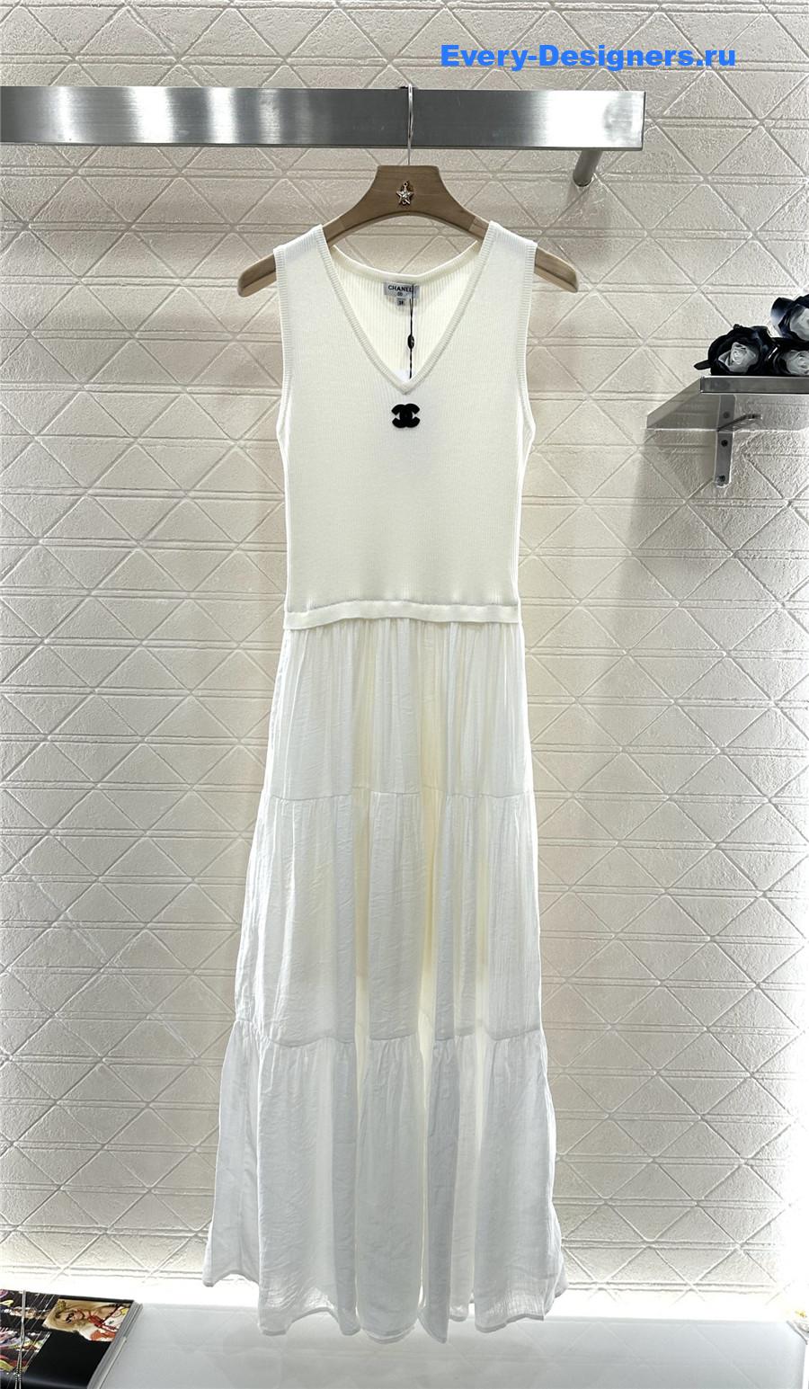 Ch**el white knitted patchwork dress