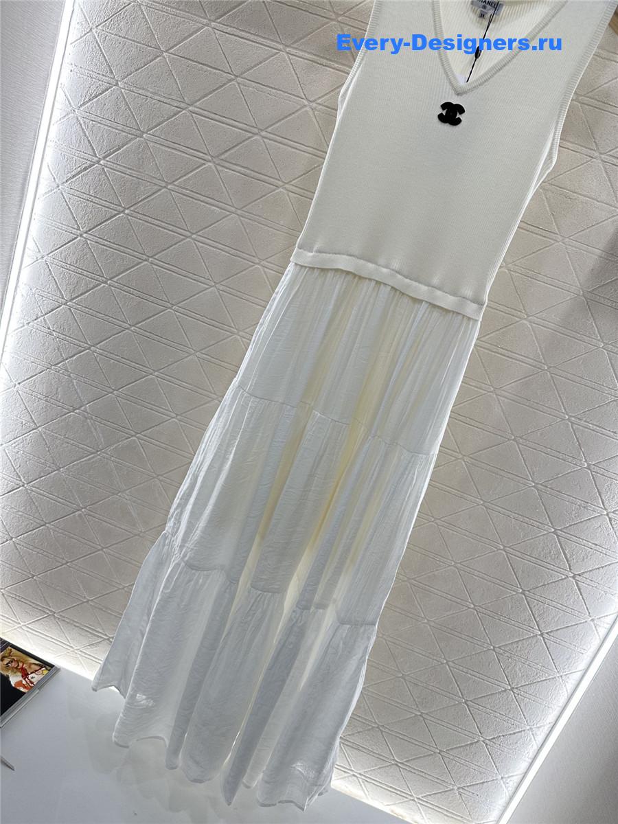 Ch**el white knitted patchwork dress