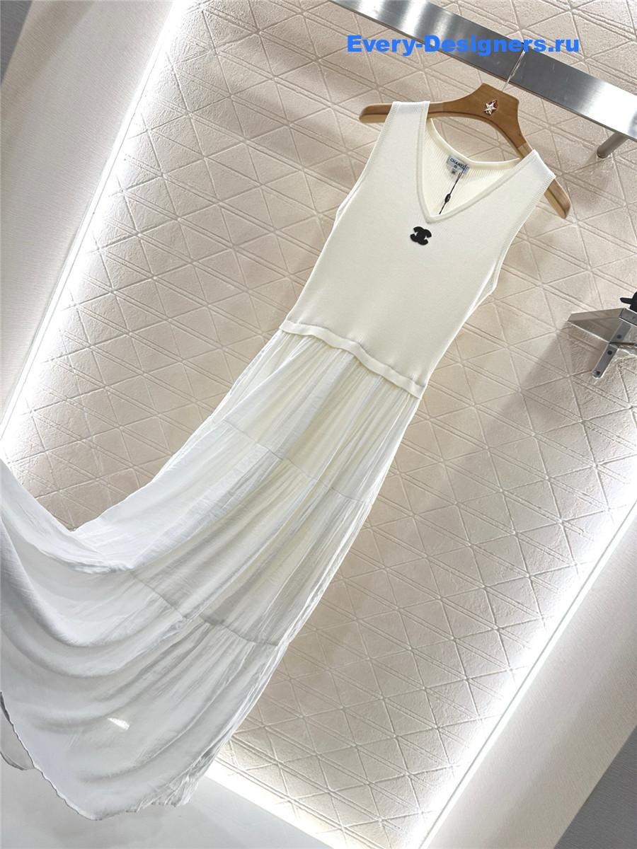 Ch**el white knitted patchwork dress
