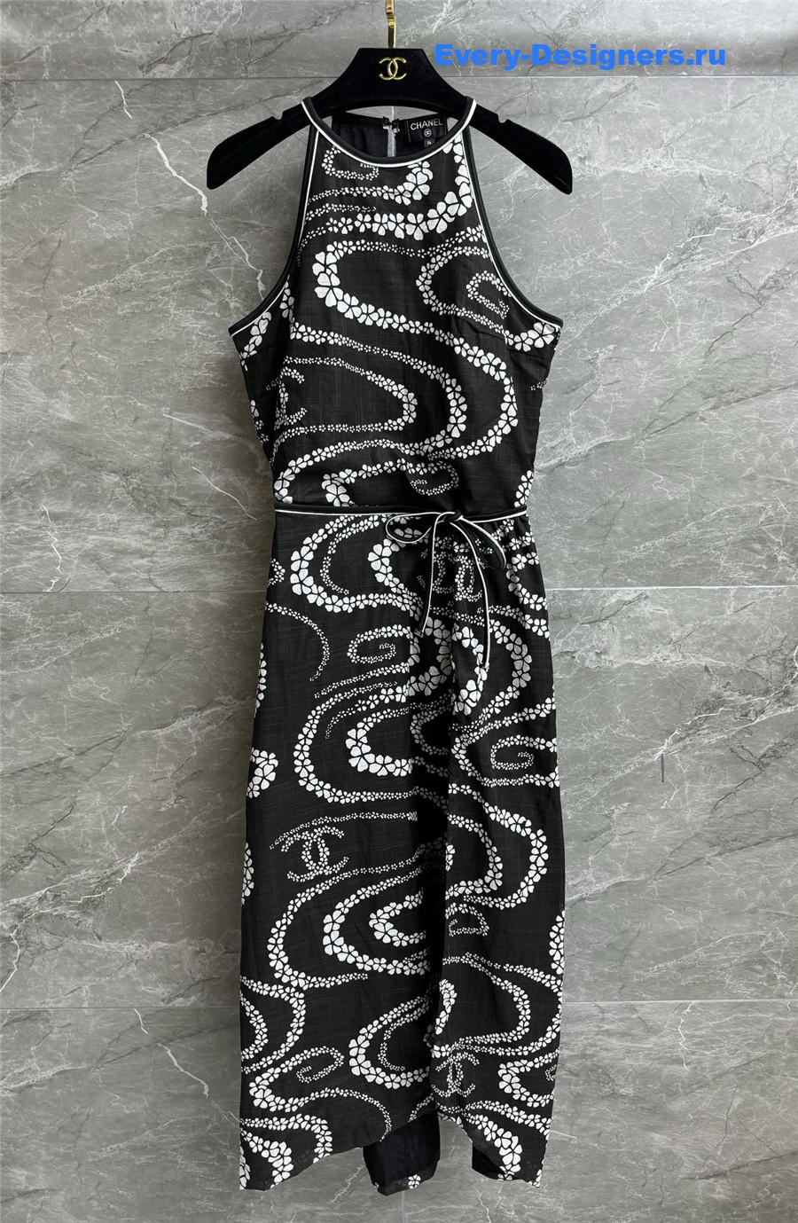 Ch**el black & white printed voile dress