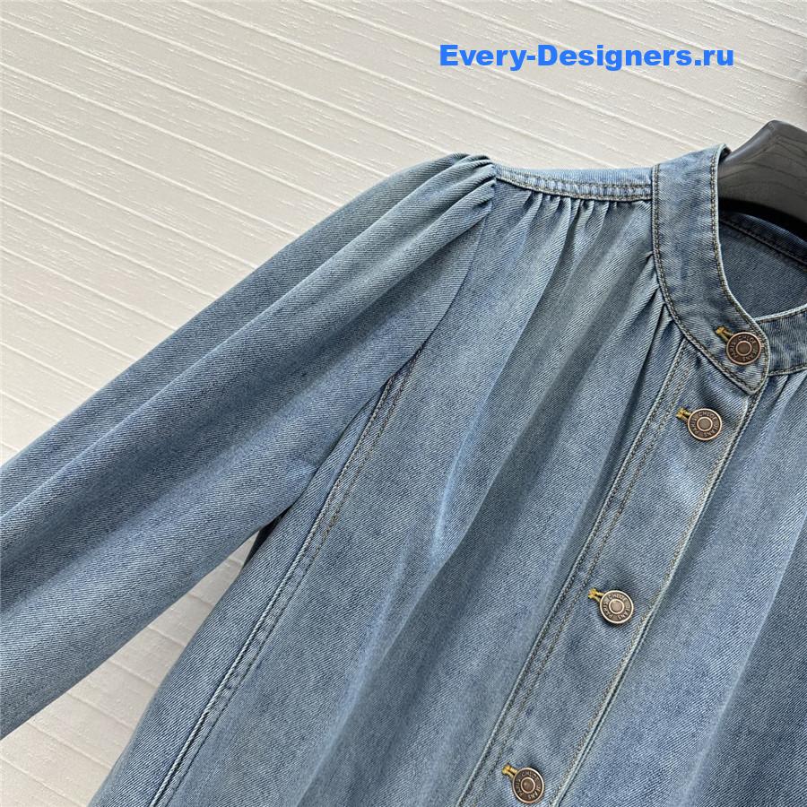 Chloé High Neck Gathered Denim Jacket