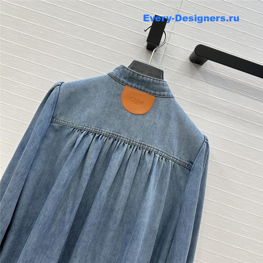 Chloé High Neck Gathered Denim Jacket