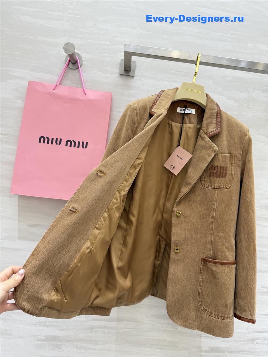 Miu Miu Acid-Wash Denim Blazer In Brown