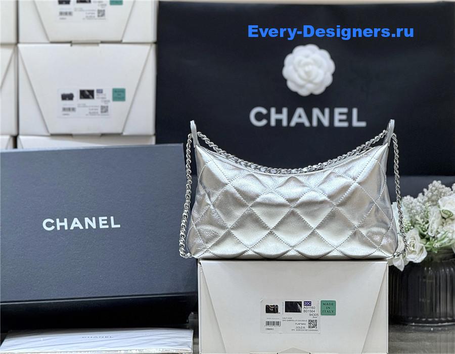 Ch**el silver calfskin chain hobo bag