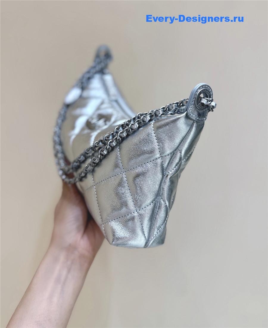 Ch**el silver calfskin chain hobo bag