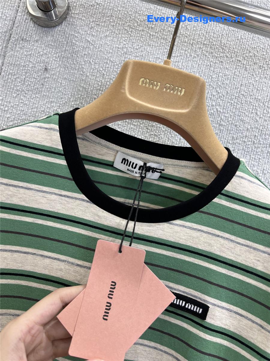Miu Miu Green/White/Light Blue Jersey T-Shirt