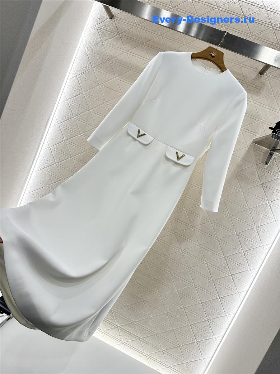 Va1e*ntin0 white crepe couture midi dress