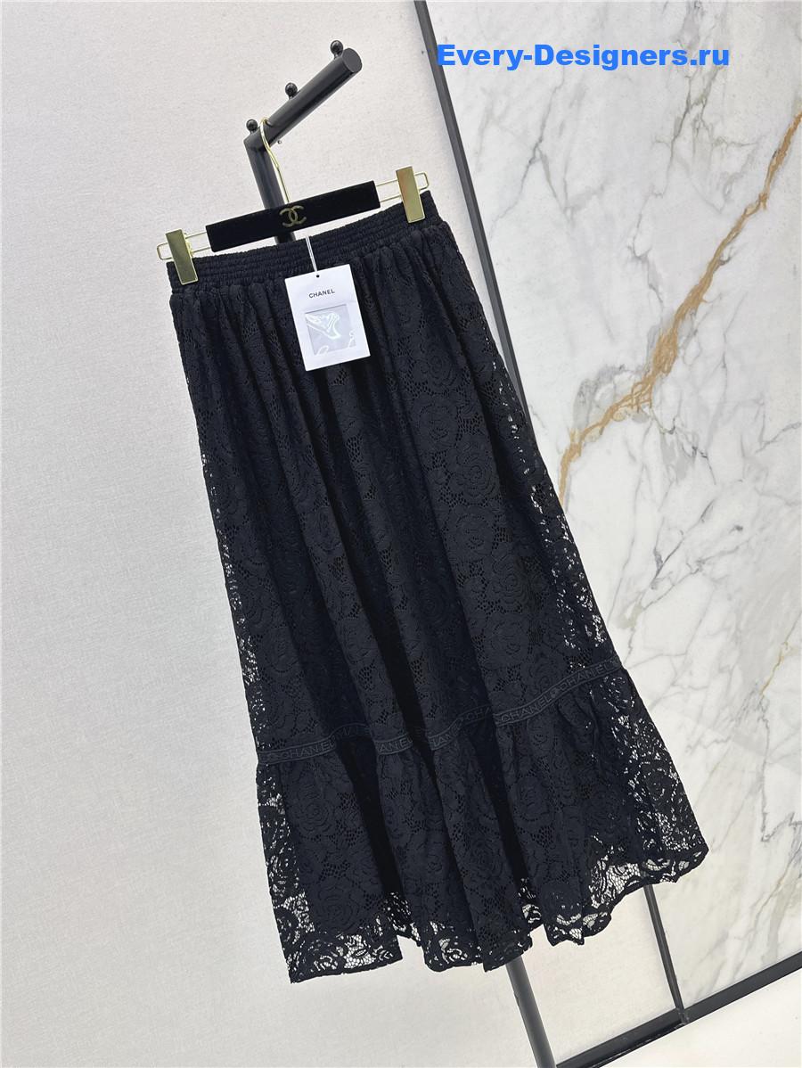 Ch**el black lace long skirt