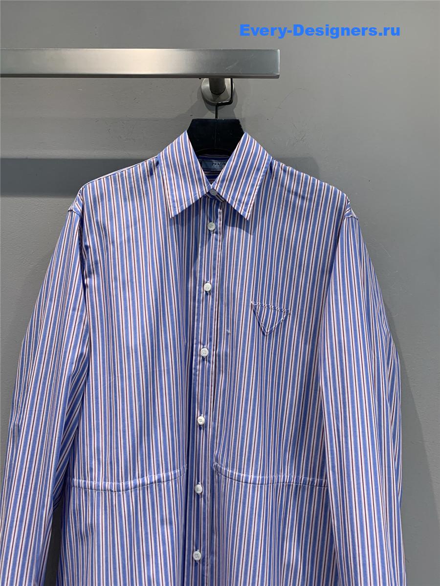 Pra*a logo-embroidered blue striped shirt