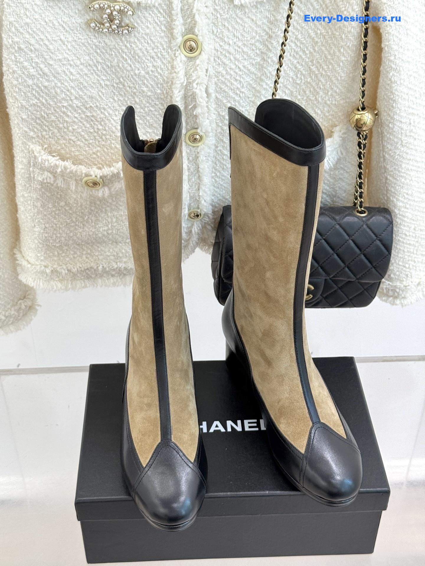Ch**el beige suede high boots