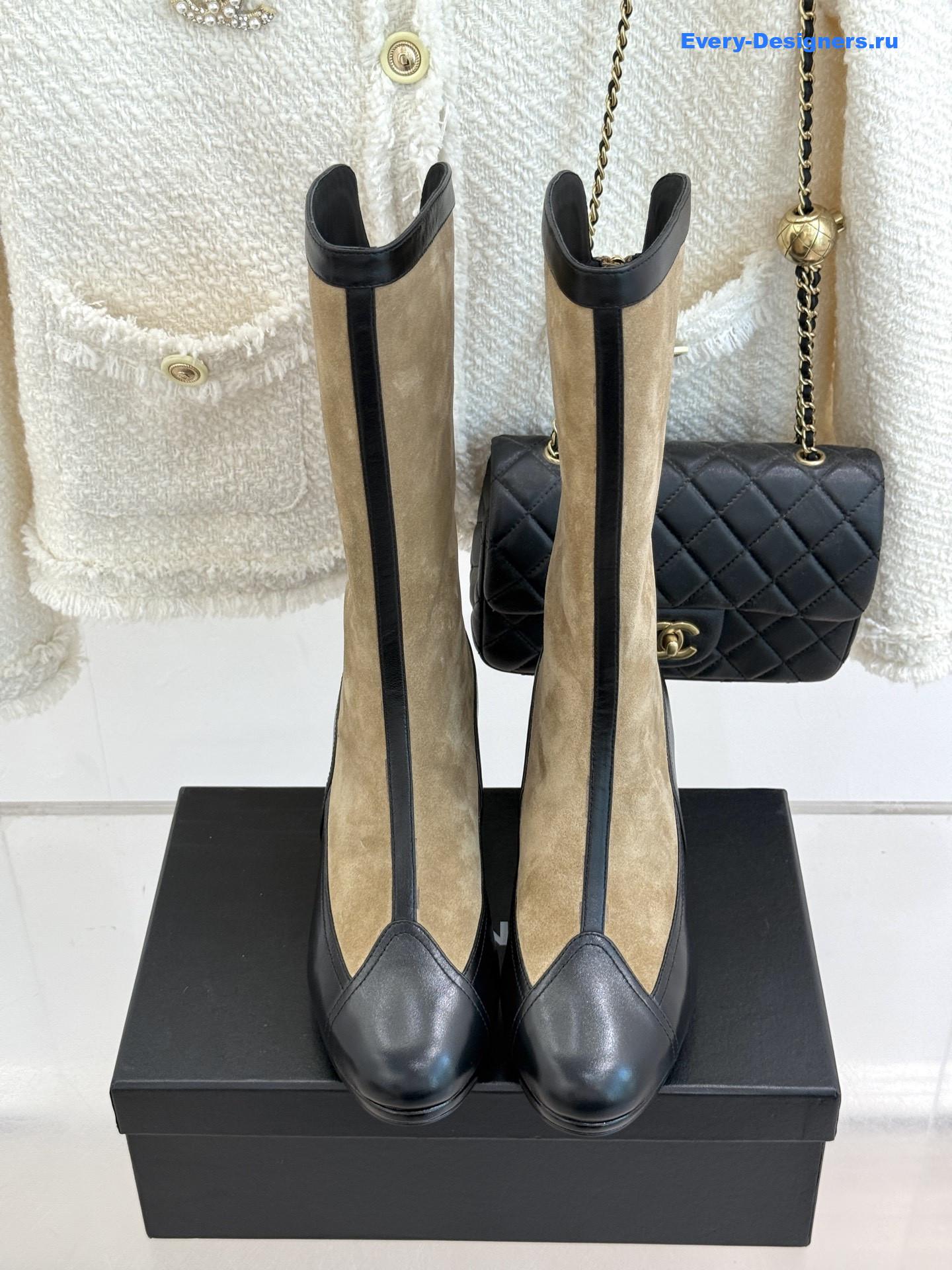 Ch**el beige suede high boots