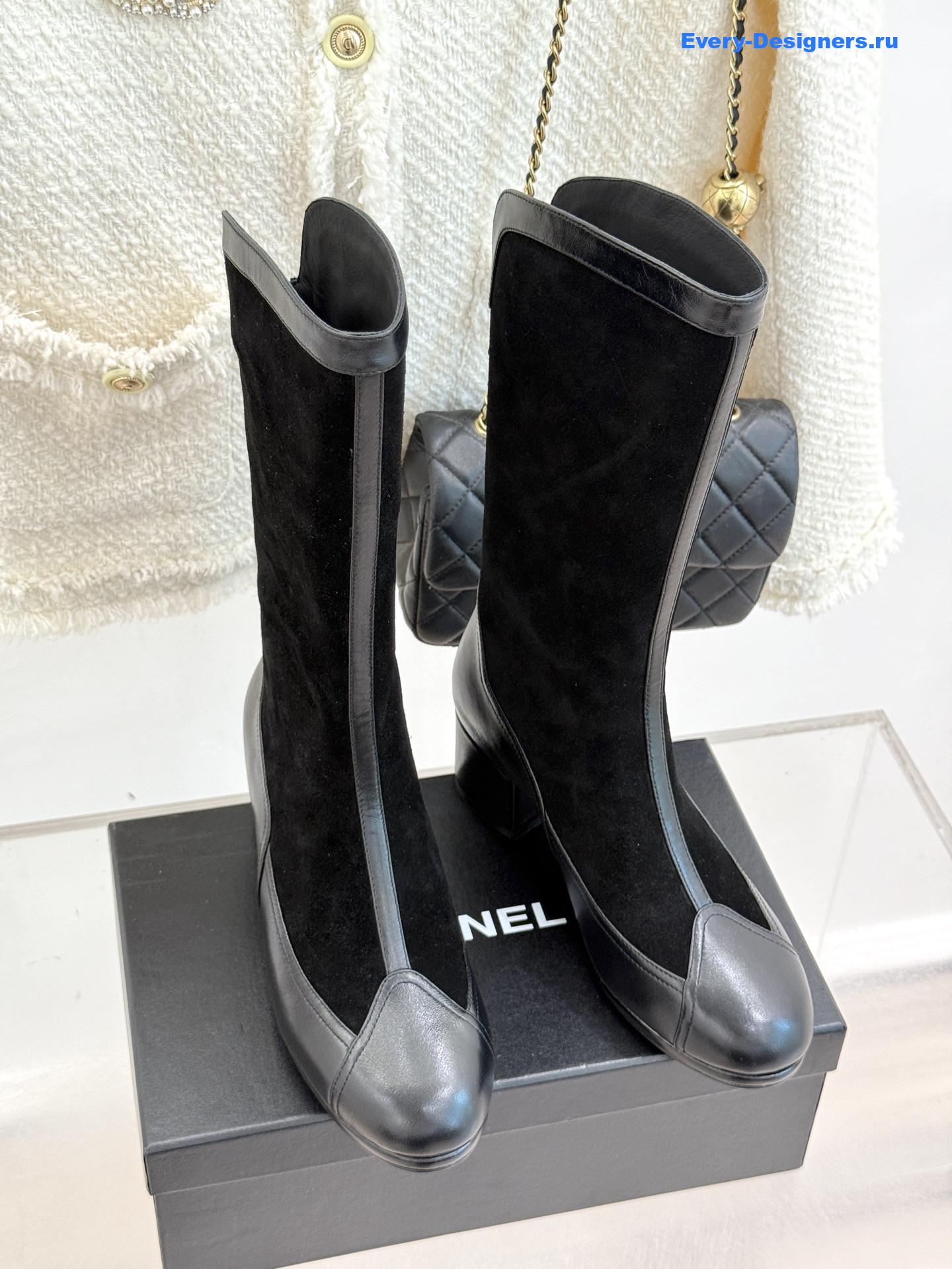 Ch**el black suede high boots