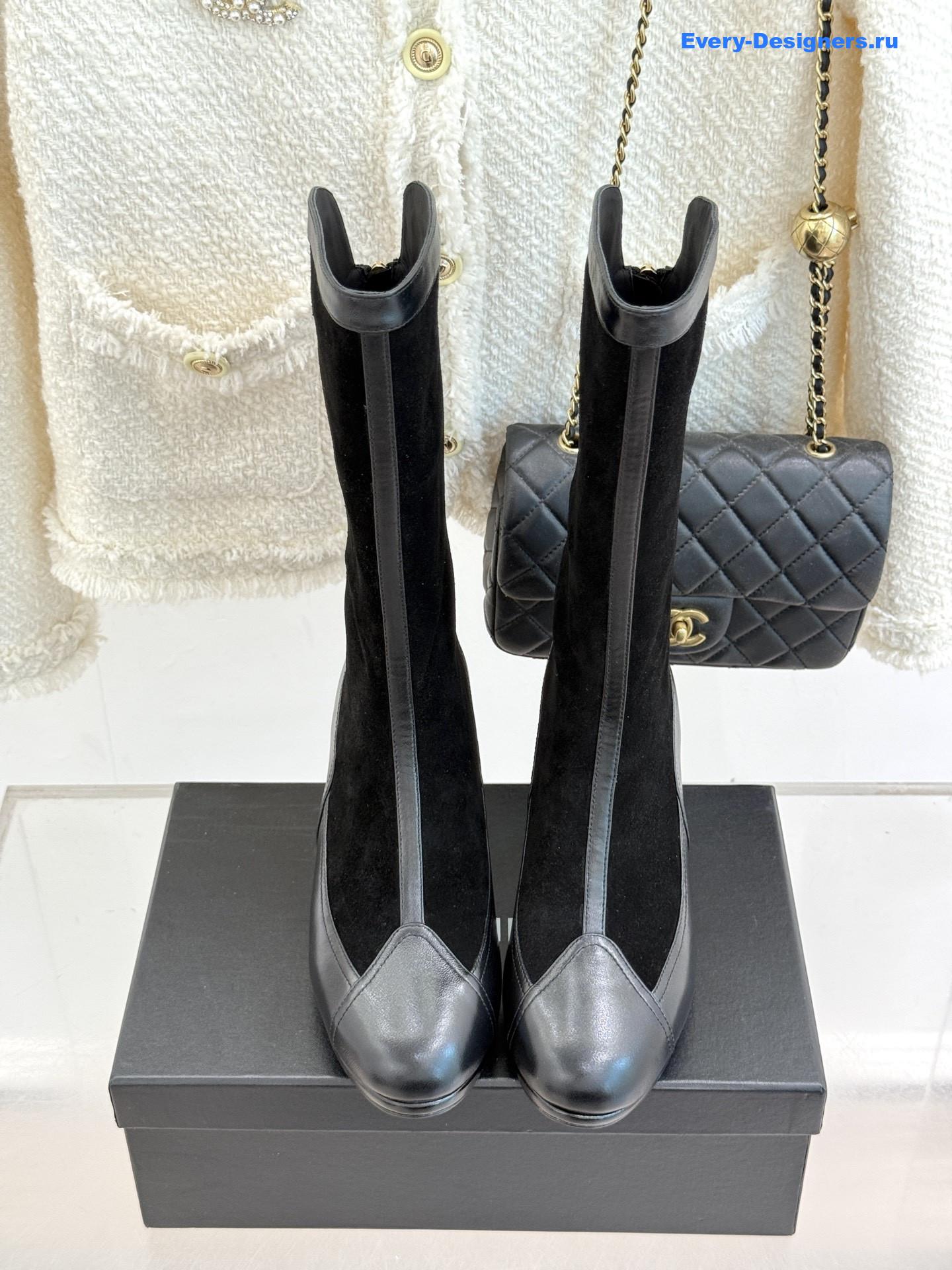 Ch**el black suede high boots