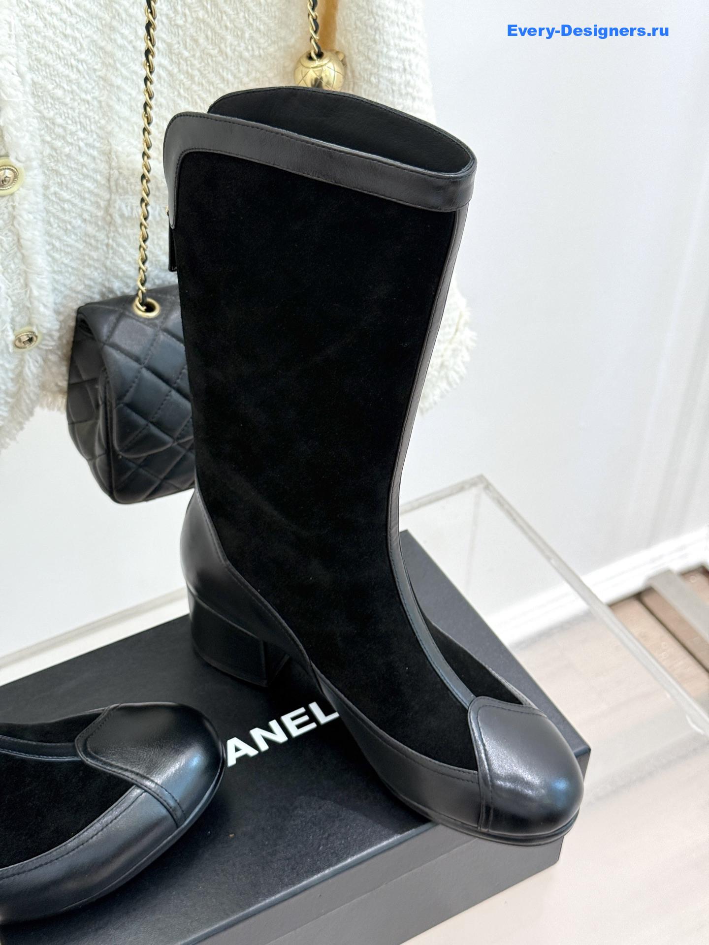 Ch**el black suede high boots