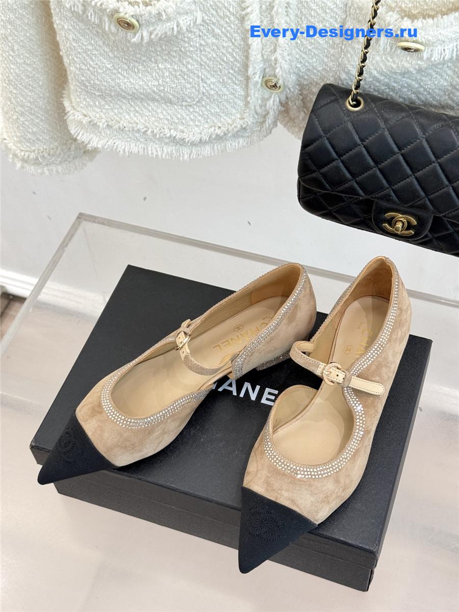 Ch**el beige rhinestone mary jane flats