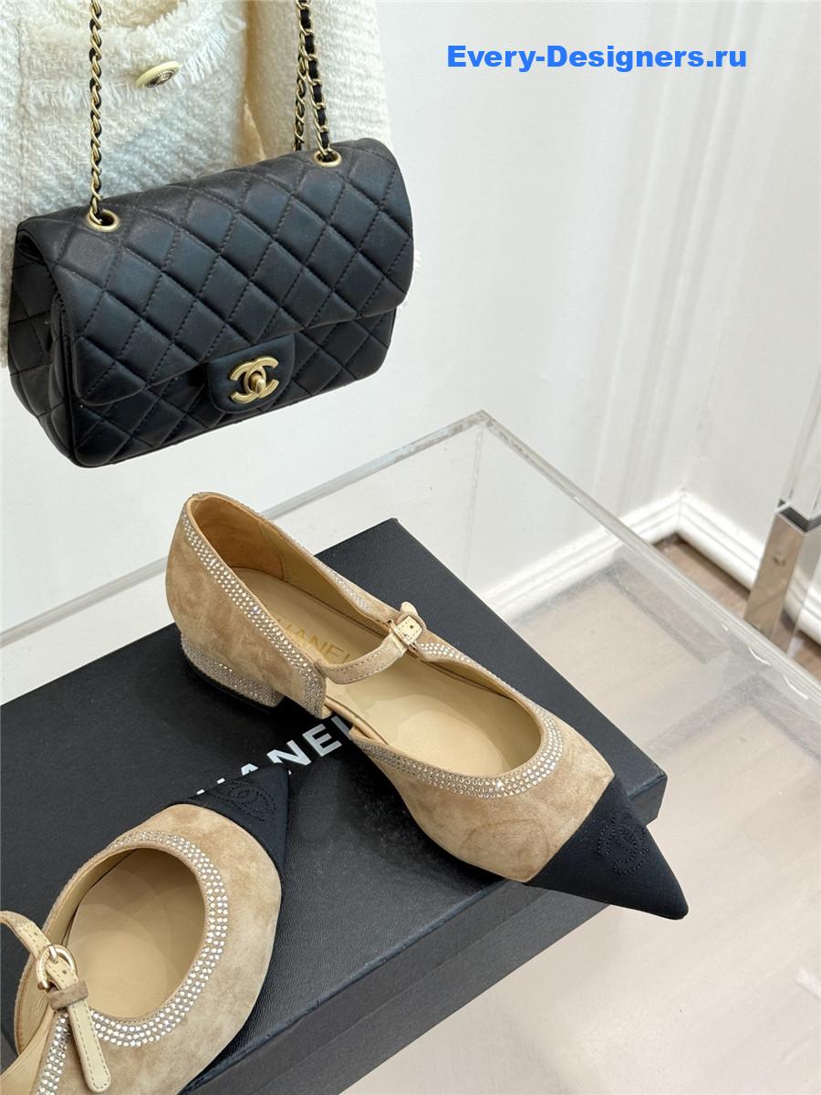 Ch**el beige rhinestone mary jane flats
