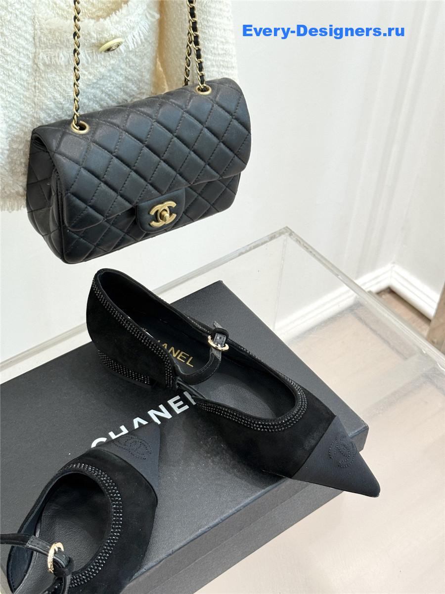 Ch**el black rhinestone mary jane flats