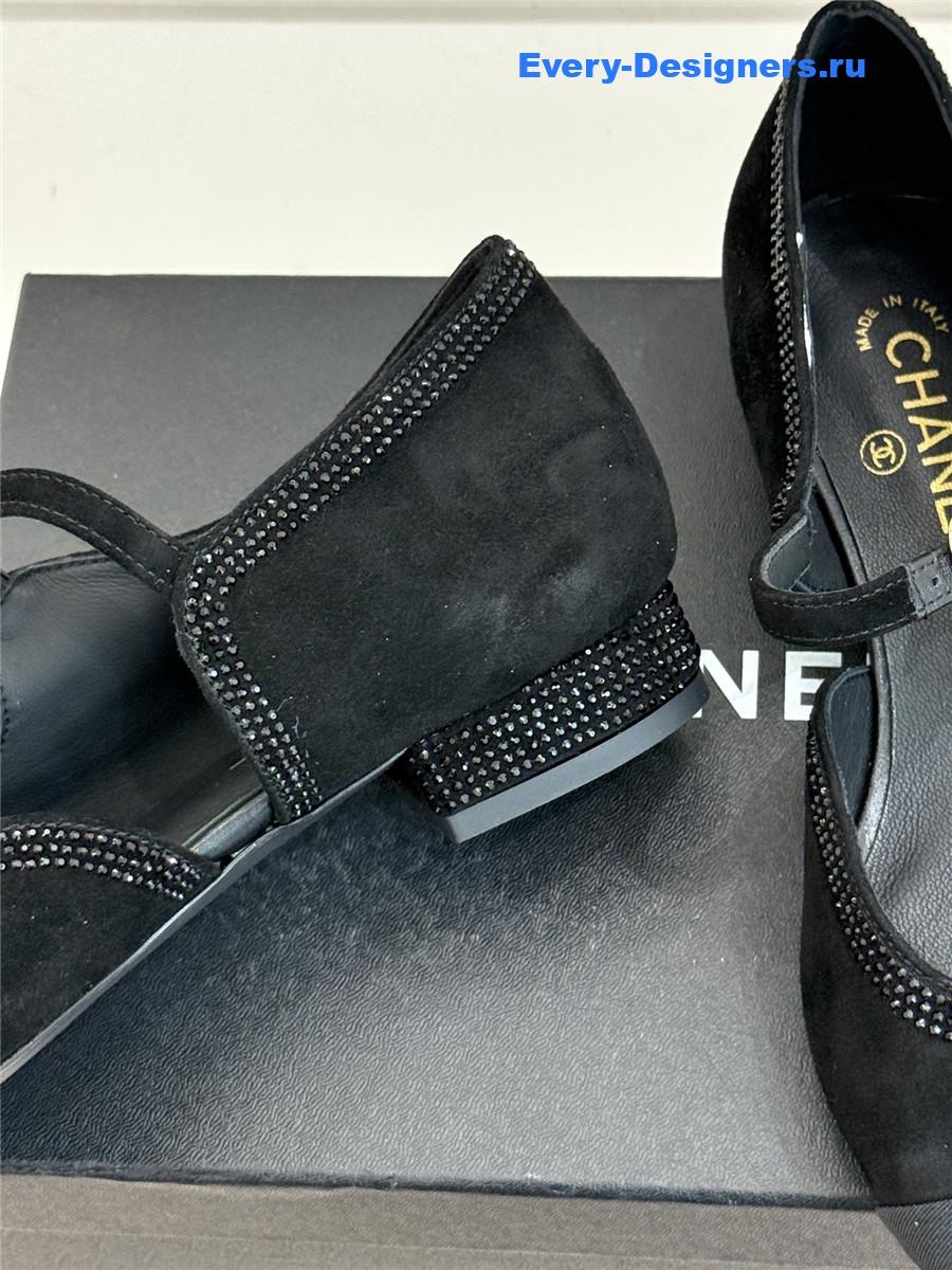 Ch**el black rhinestone mary jane flats