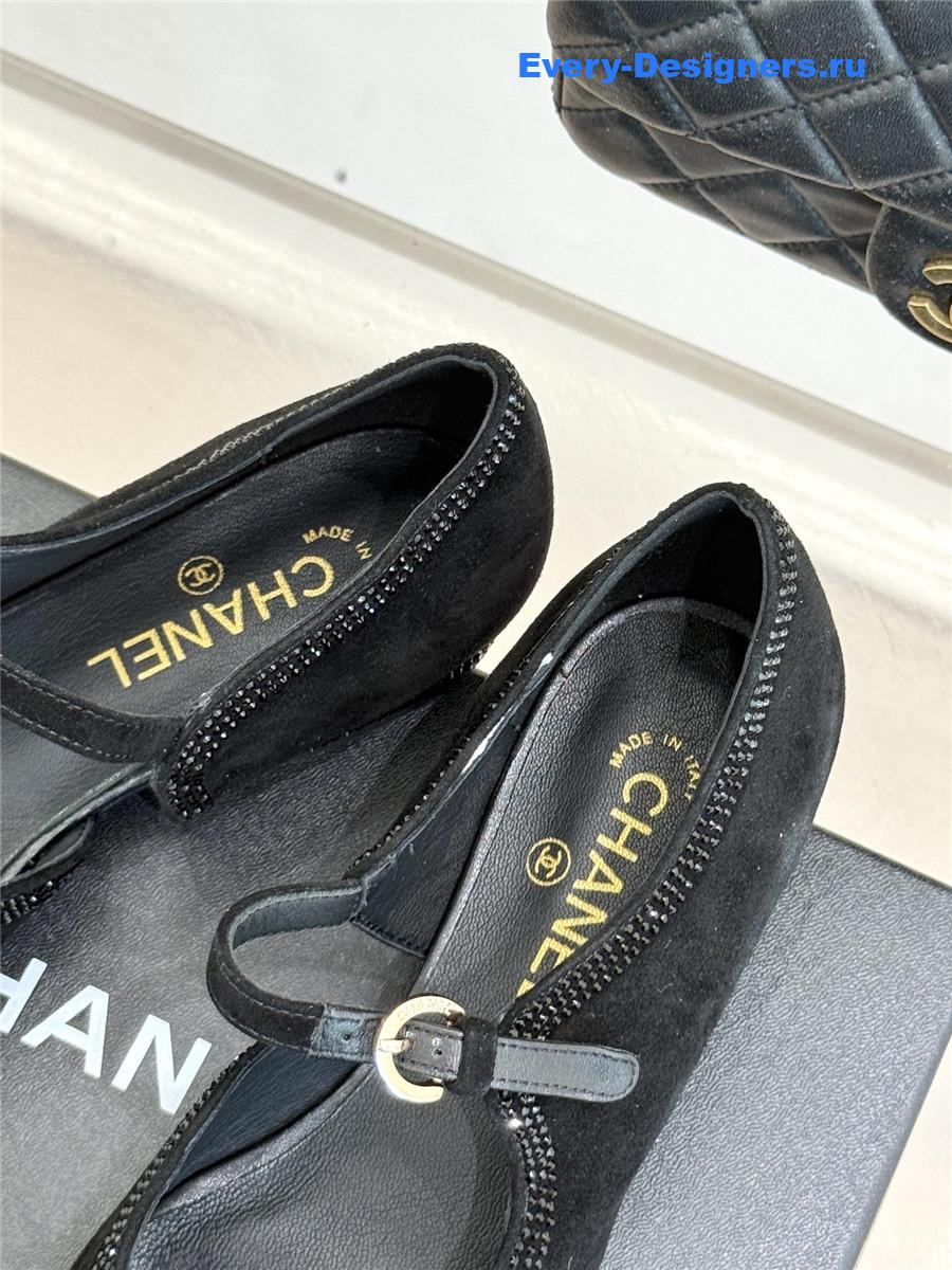 Ch**el black rhinestone mary jane flats