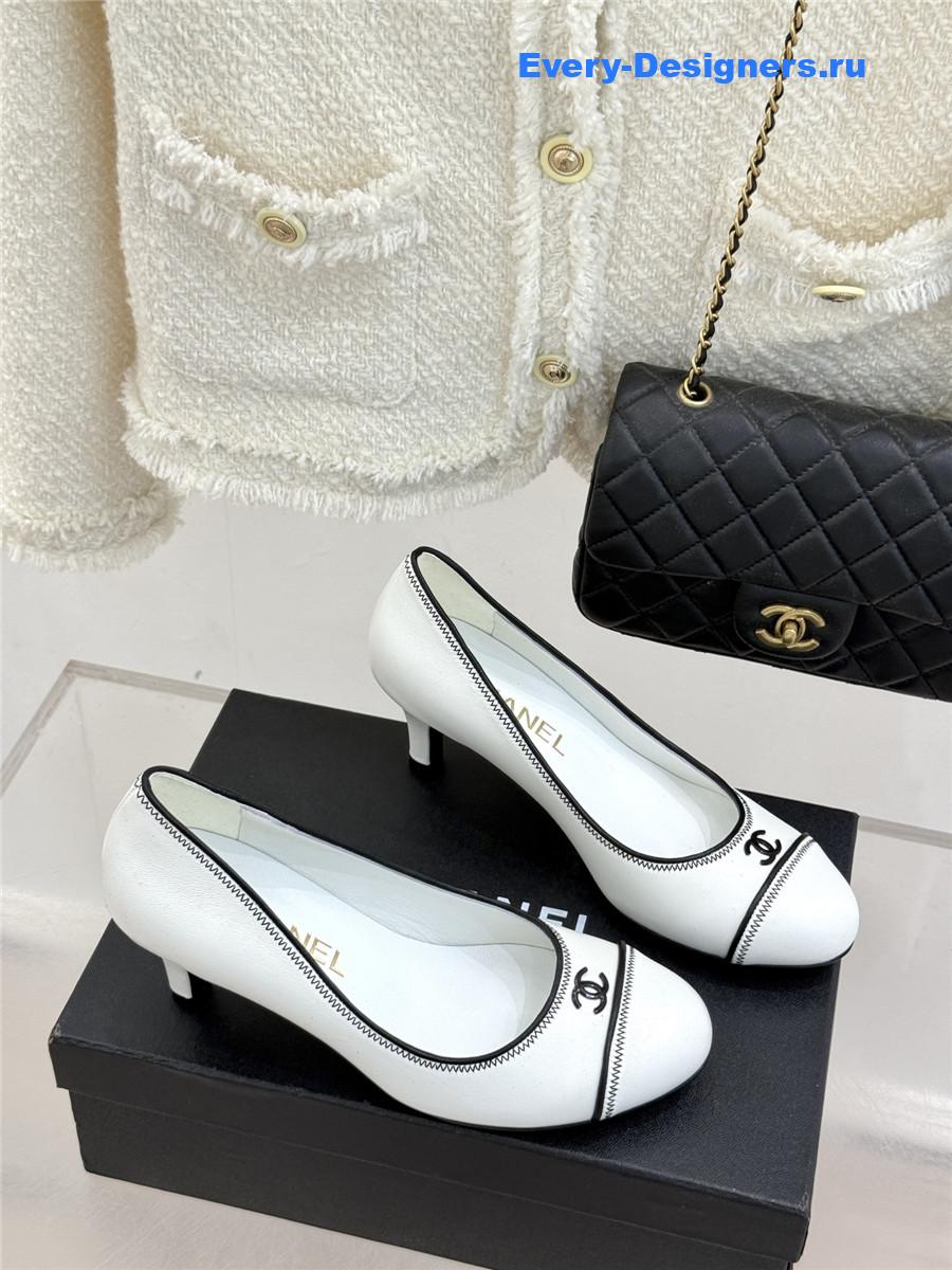 Ch**el white lambskin cc pumps