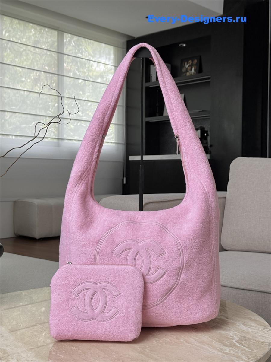 Ch**el light pink denim hobo bag