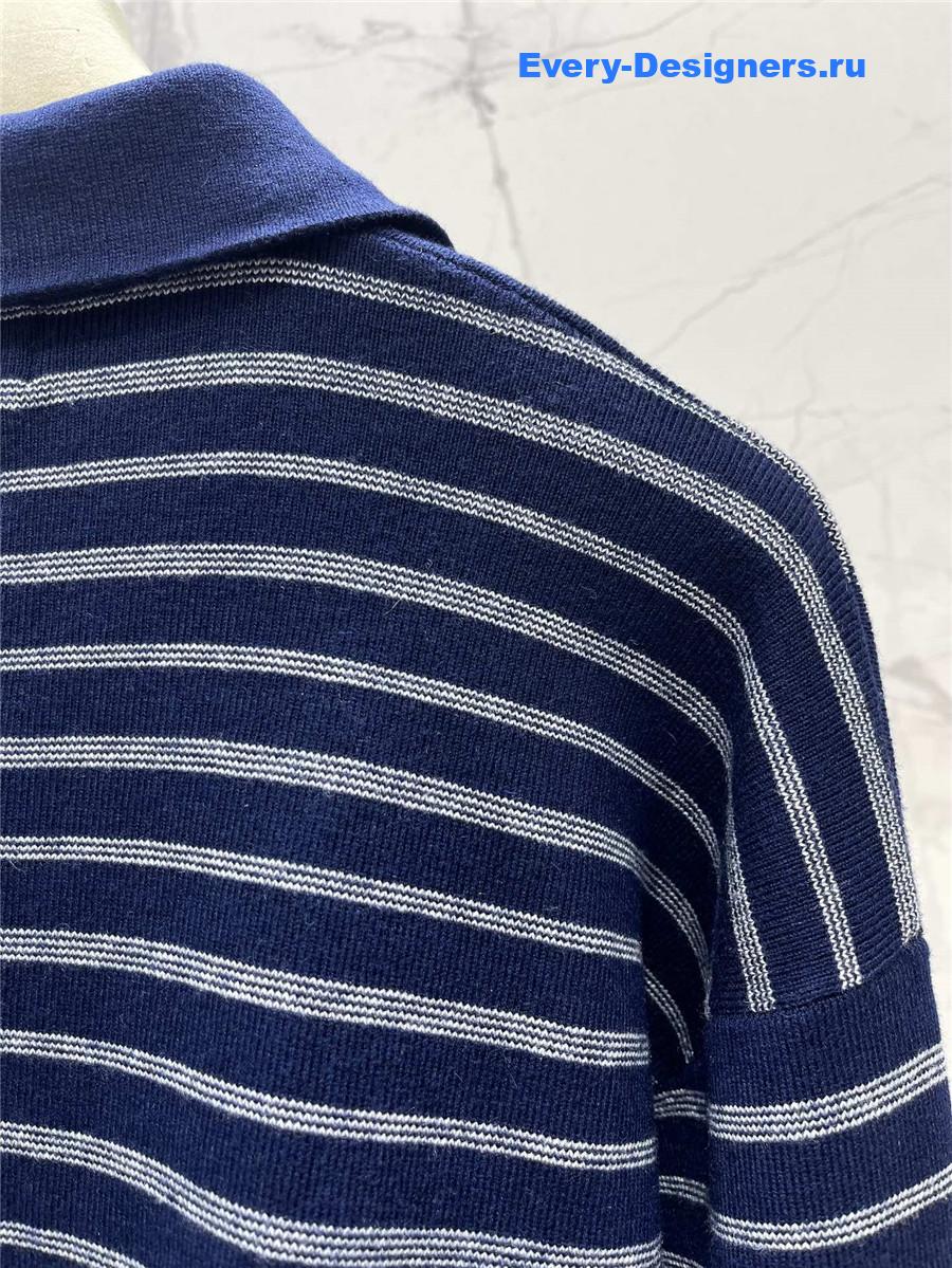 Miu Miu Blue White Striped Zipper Polo Shirt